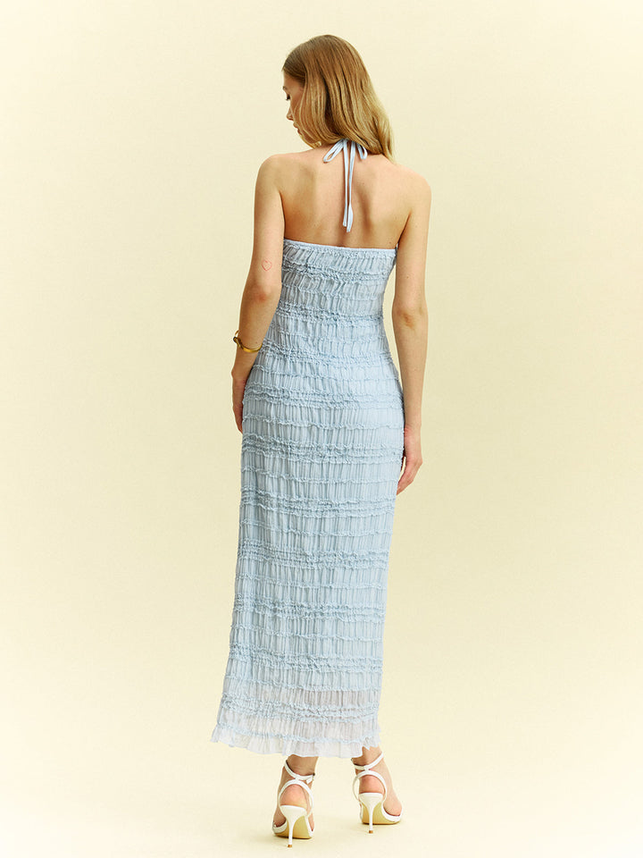 Textured Ruffled Chiffon Halter Neck Maxi Dress  Liora Lane Boutique Dresses