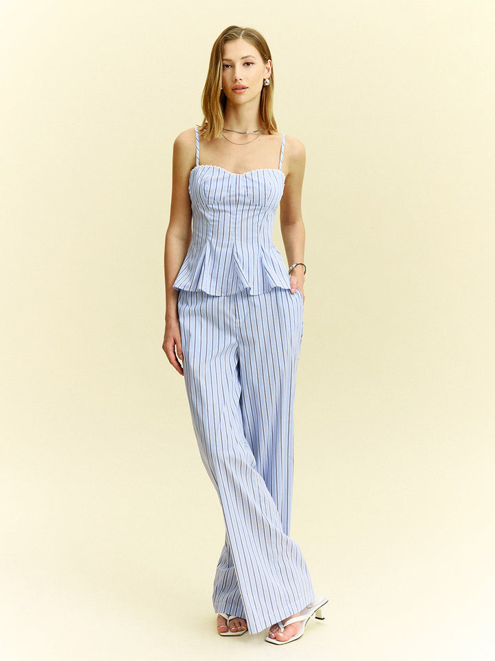Striped Peplum Top and Wide-Leg Pants Set  Liora Lane Boutique Pant Sets