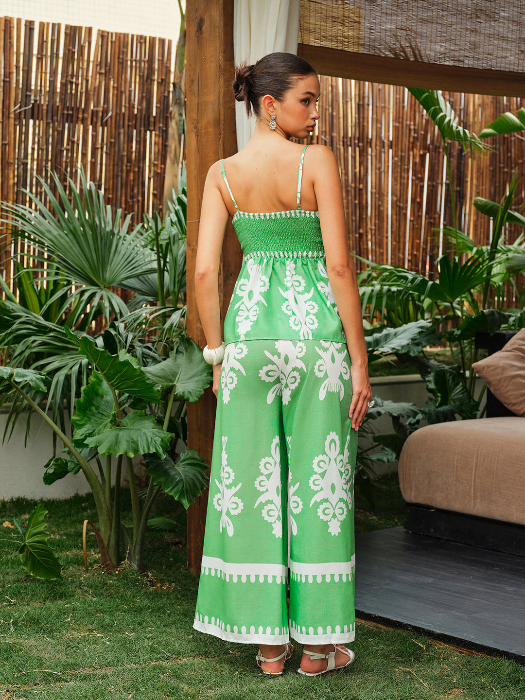 Floral Print Cami Top With Wide-Leg Pants Set  Liora Lane Boutique Pant Sets