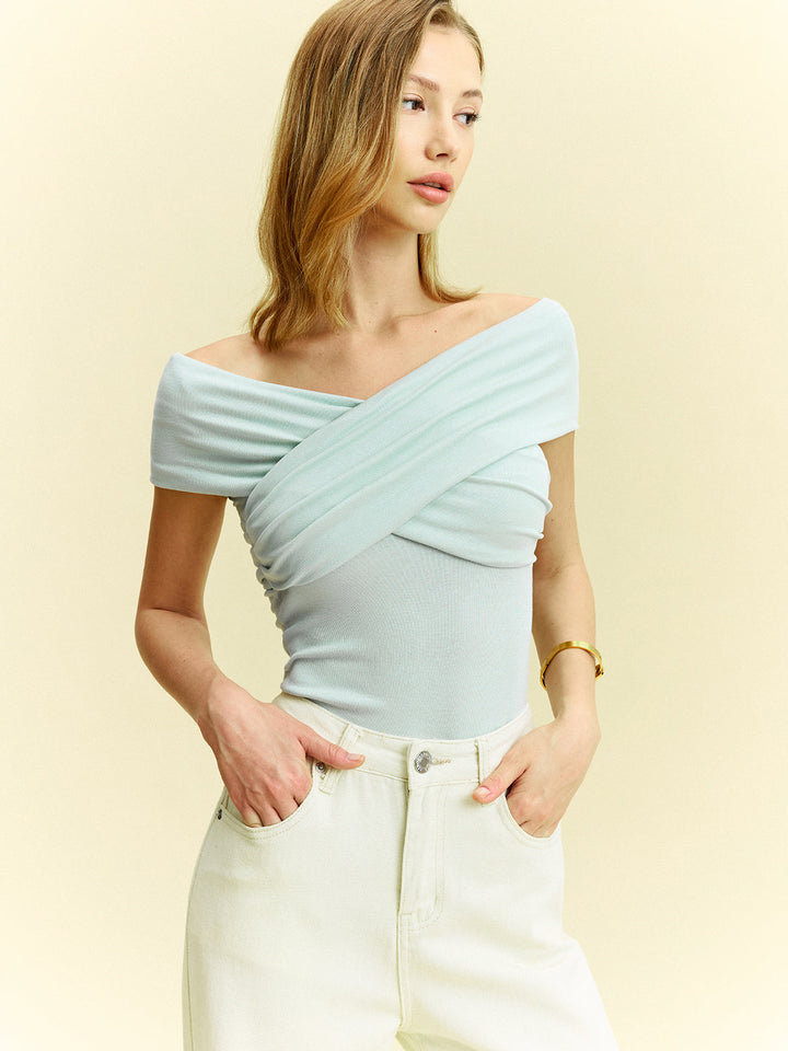 Off-Shoulder Crisscross Top  Liora Lane Boutique T-Shirts Blue / XL 29.00