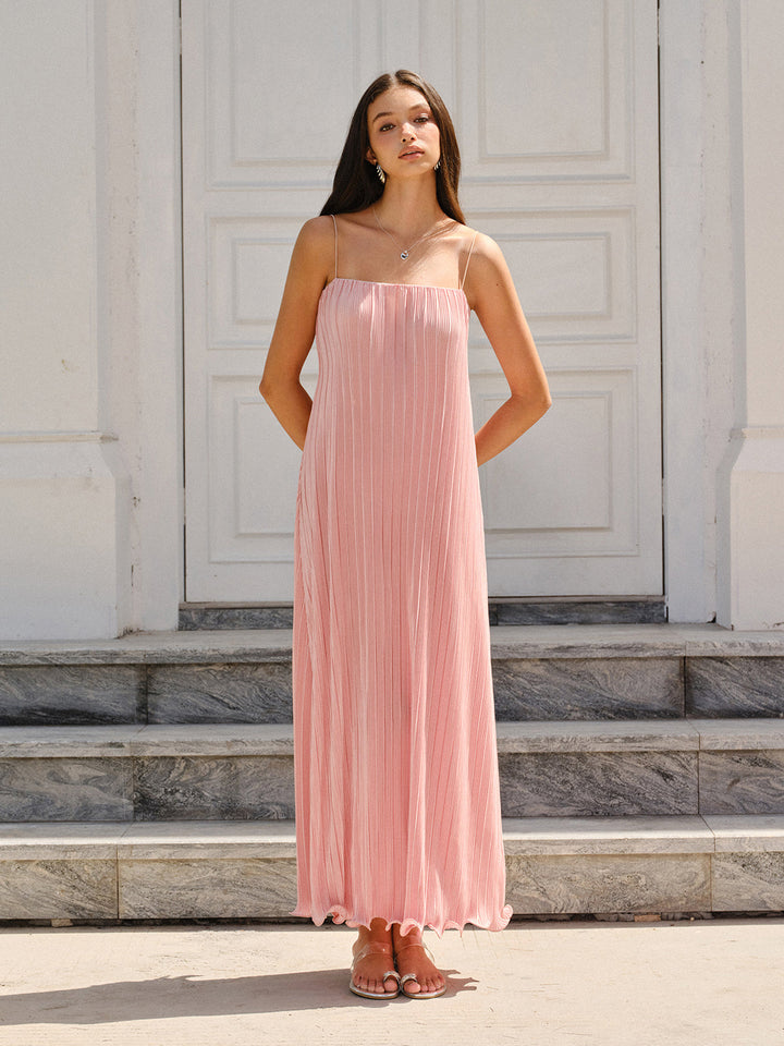 Spaghetti-Strapped Vertical-Pleated Maxi Dress  Liora Lane Boutique Dresses