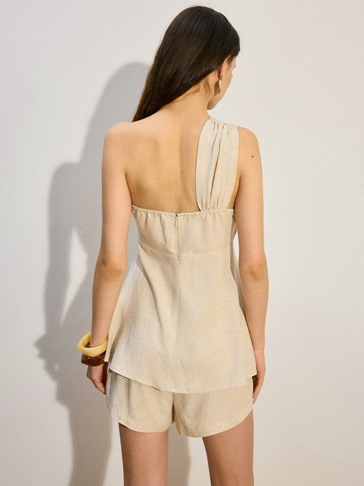 One-Shoulder Linen & Cotton Shorts Set  Liora Lane Boutique Short Sets
