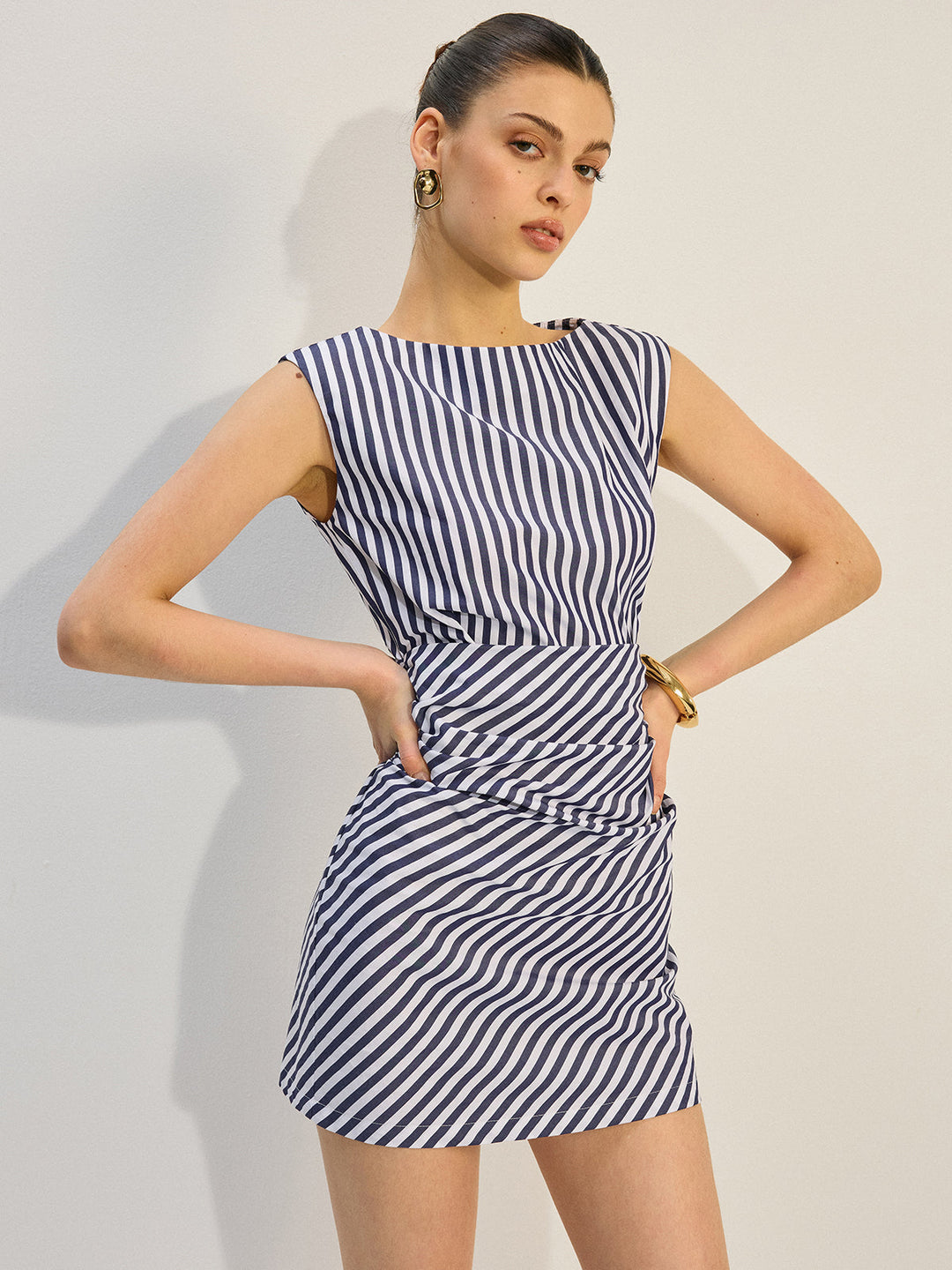 Striped Ruched Mini Dress  Liora Lane Boutique Dresses