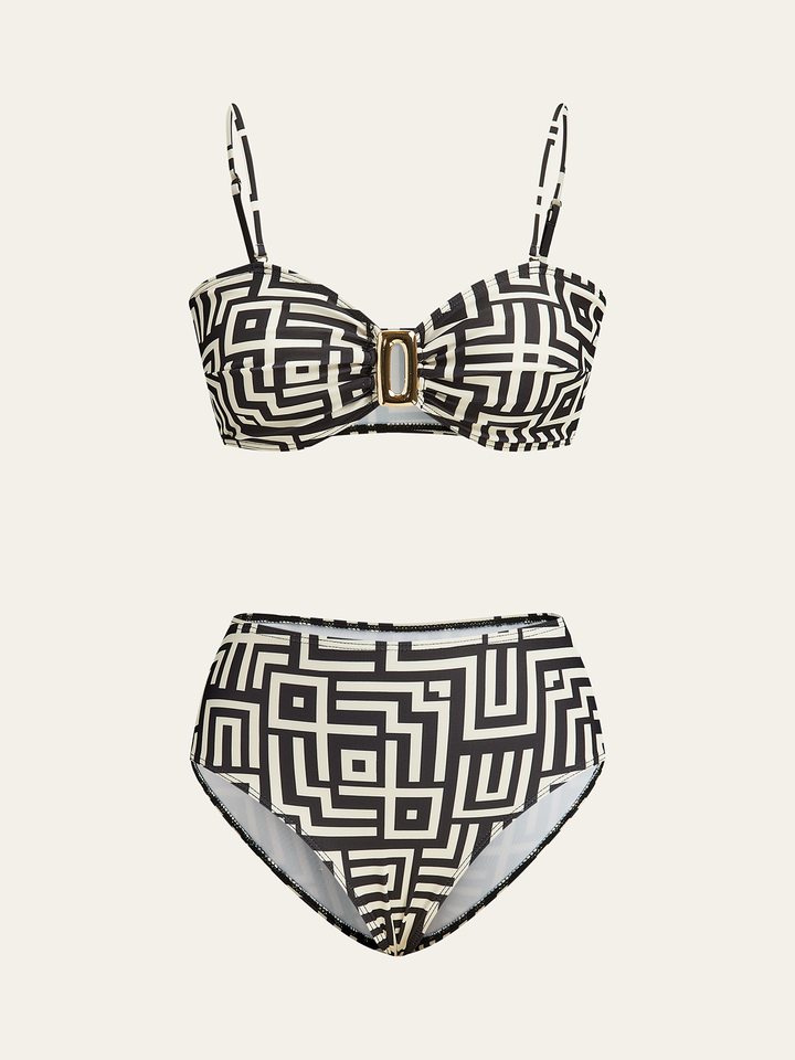 Geometric Print Bikini Set  Liora Lane Boutique Bikini Sets Off-White / L 91.99