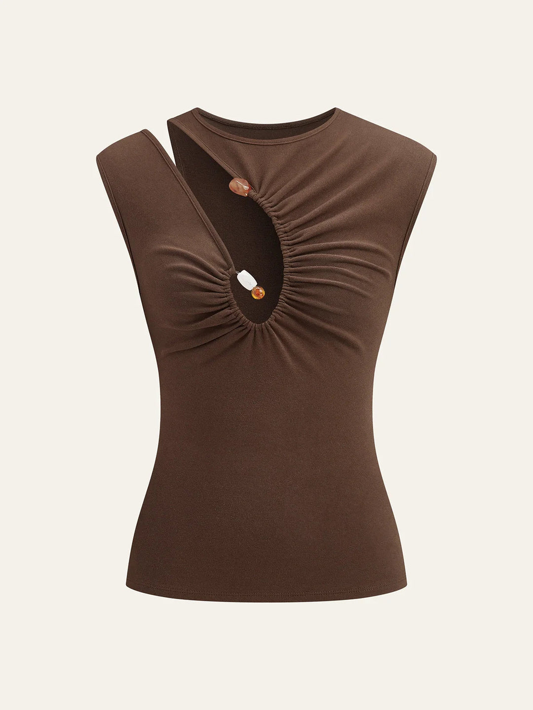 Asymmetrical Ruched Top With Button Detail  Liora Lane Boutique T-Shirts Dark Brown / XL 26.00