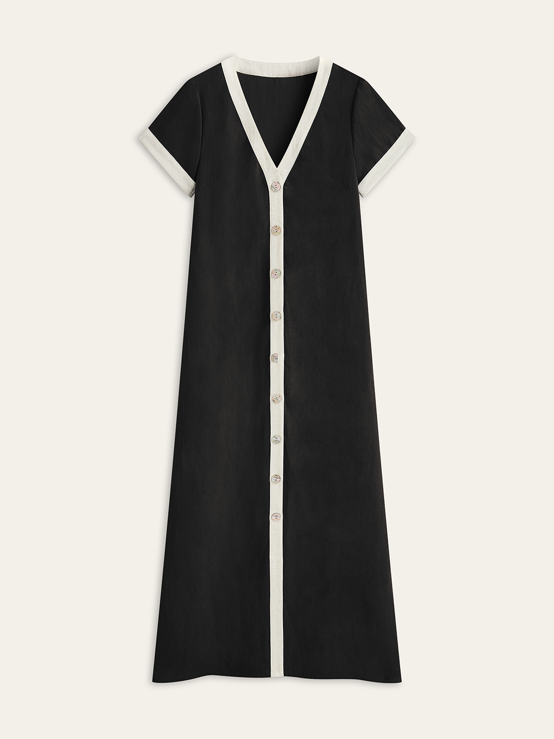 Cotton & Linen High-Slit Contrast Trim Dress  Liora Lane Boutique Dresses Black / XL 68.00