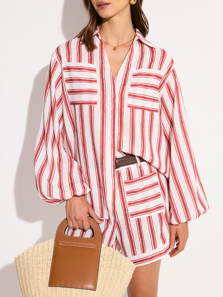 Pocketed Striped Shorts Set  Liora Lane Boutique Pant Sets Red / XL 137.99