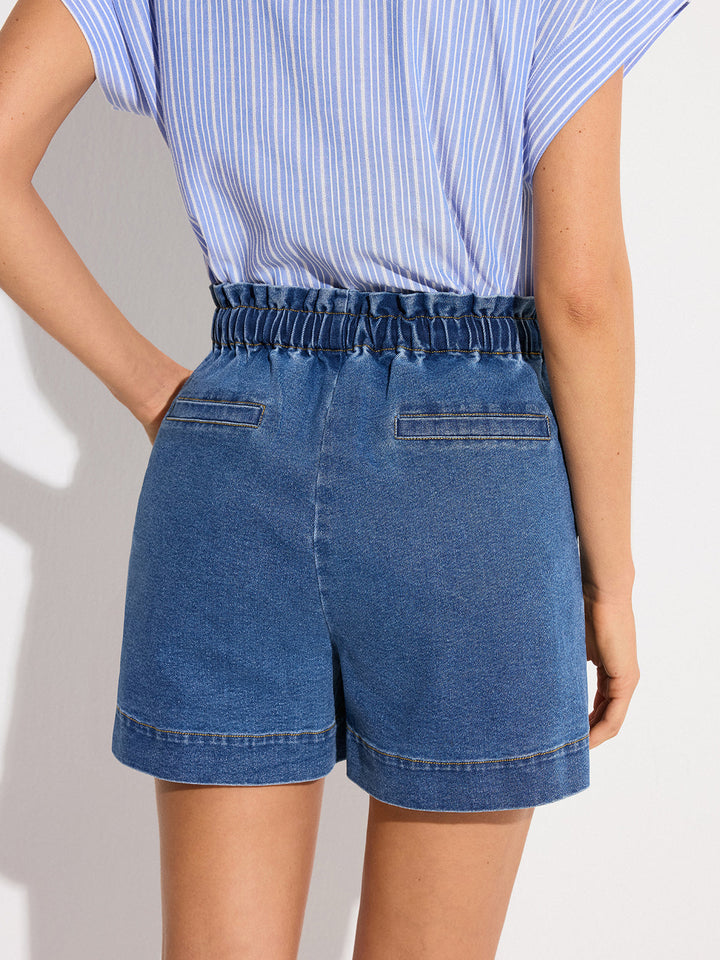 Denim Elastic-Waist Shorts with Drawstring  Liora Lane Boutique Denim Shorts