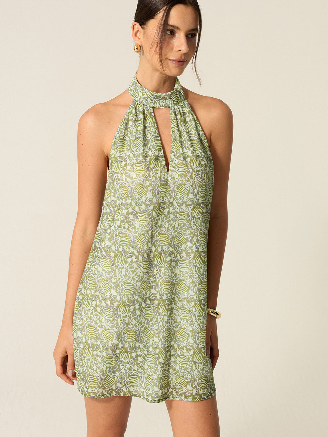 Halter Neck Cut-Out Printed Mini Dress  Liora Lane Boutique Dresses