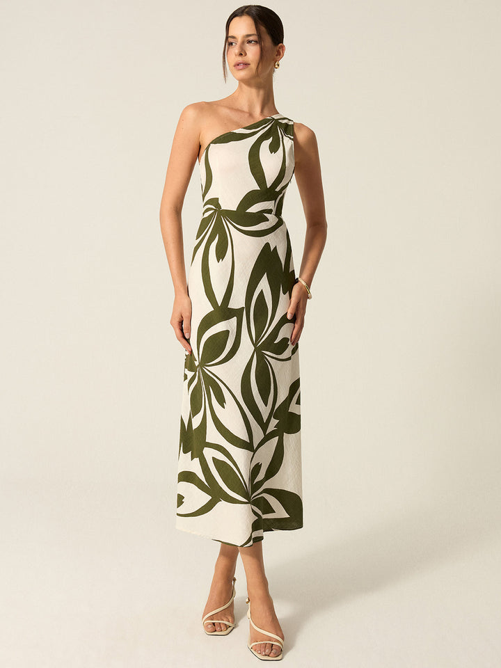 One-Shoulder Printed Midi Dress  Liora Lane Boutique Dresses