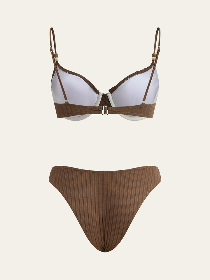 Ribbed Bikini Set with Ruffled Detailing  Liora Lane Boutique Bikini Sets