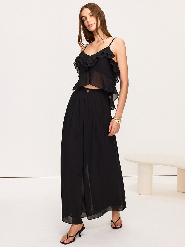 Chiffon Ruffle Top and Wide-Leg Pants Set  Liora Lane Boutique Pant Sets