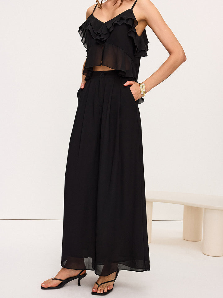 Chiffon Ruffle Top and Wide-Leg Pants Set  Liora Lane Boutique Pant Sets