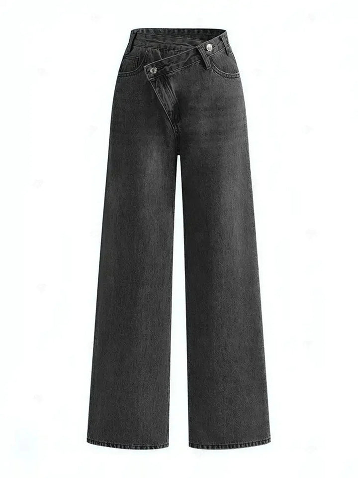 Asymmetric Waist Wide-Leg Jeans  Liora Lane Boutique Pants Black / XL 64.00