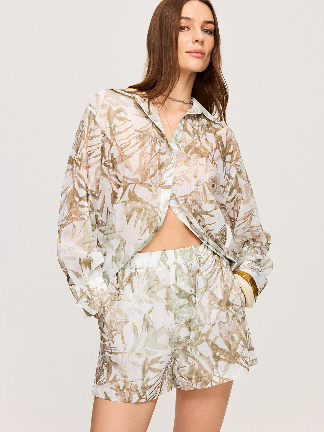Leaf Printed Shorts Set  Liora Lane Boutique Short Sets