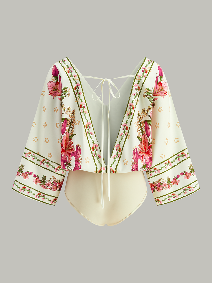 Floral Print V-Neck Tie-Back Bodysuit  Liora Lane Boutique Bodysuits