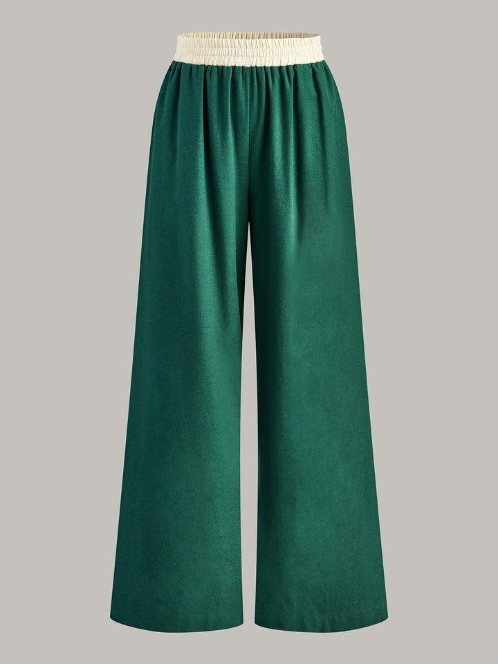 Contrast Trim Crop Top and Wide-Leg Pants Set  Liora Lane Boutique Pant Sets