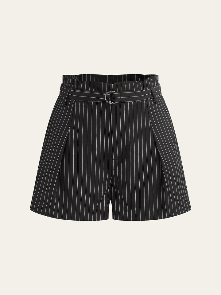 Belted Striped Shorts  Liora Lane Boutique Shorts Black / XL 34.00