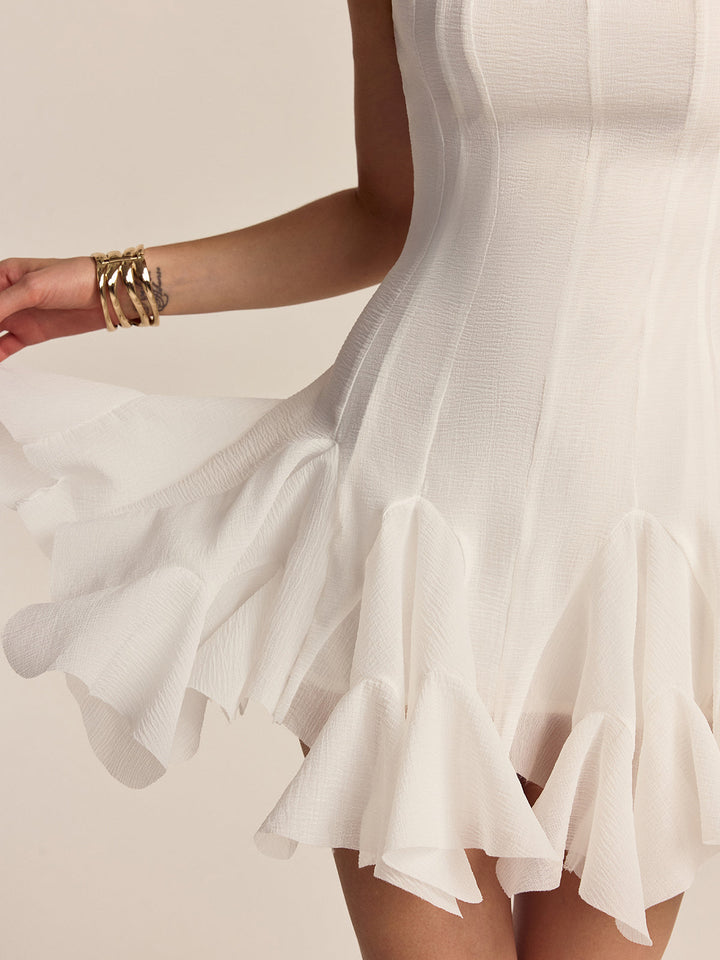 Semi-Sheer Ruffled Hem Mini Dress  Liora Lane Boutique Dresses