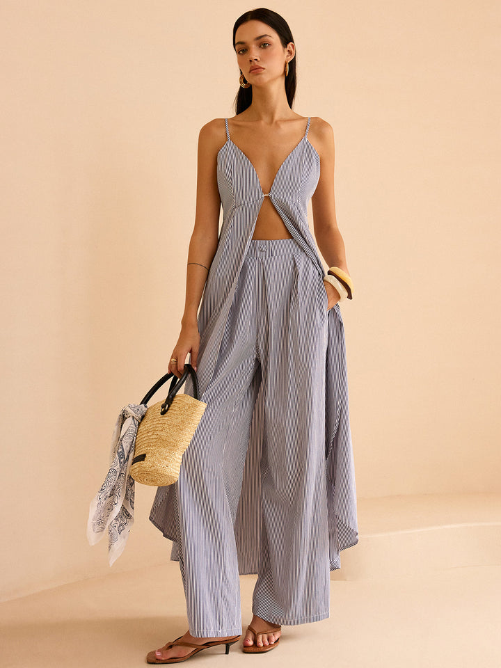 Striped Long Cami Top and Wide-Leg Pants Set  Liora Lane Boutique Pant Sets