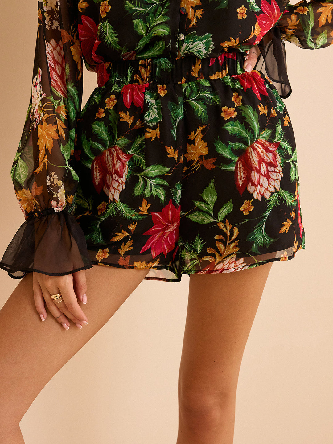 Chiffon Floral Print Elastic Waist Shorts  Liora Lane Boutique Shorts