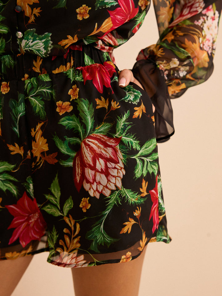 Chiffon Floral Print Elastic Waist Shorts  Liora Lane Boutique Shorts