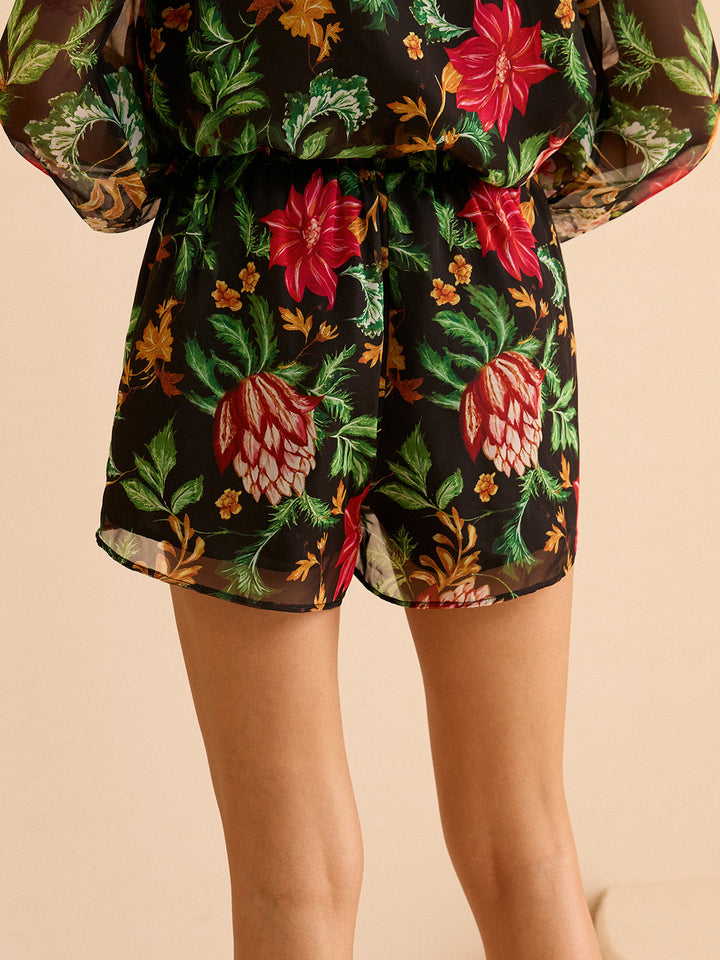 Chiffon Floral Print Elastic Waist Shorts  Liora Lane Boutique Shorts