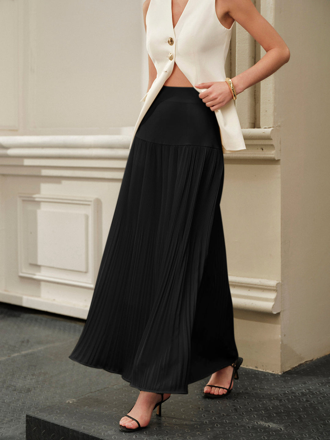 Mid-Waist Pleated Skirt  Liora Lane Boutique Skirts Black / XL 52.00