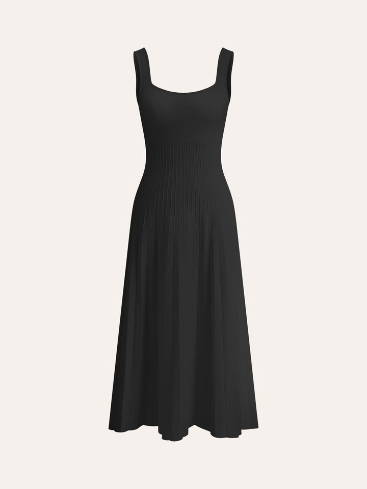 Square-Neck Ribbed Knit Dress  Liora Lane Boutique Knit Dresses Black / XL 69.00