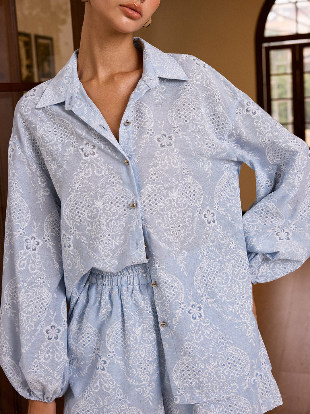 Textured Embroidered Fabric Shorts set  Liora Lane Boutique Short Sets