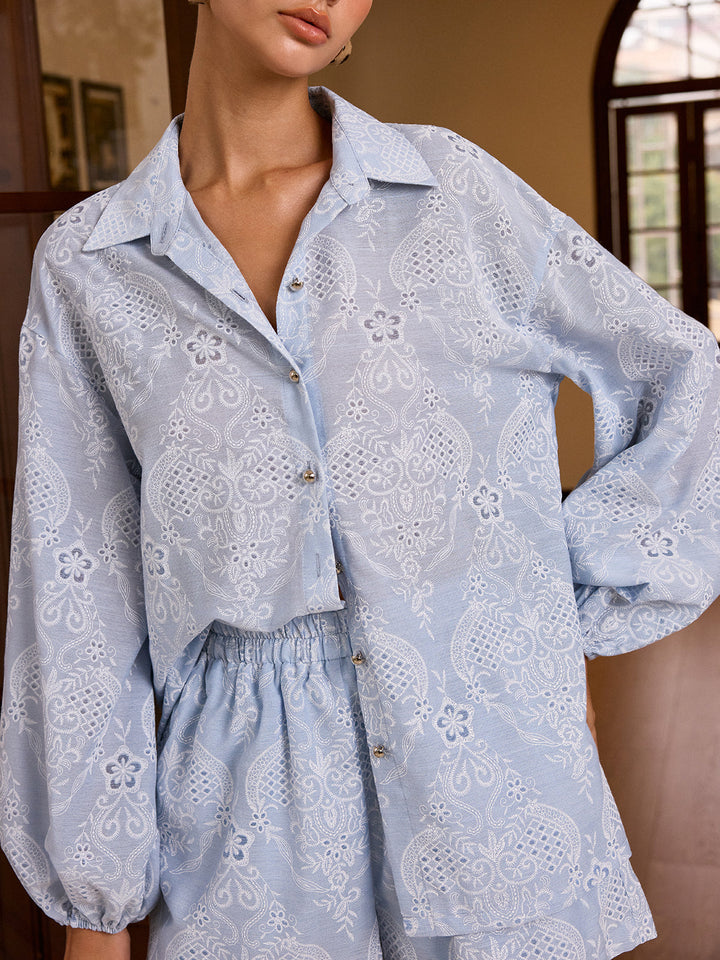 Textured Embroidered Fabric Shorts set  Liora Lane Boutique Short Sets