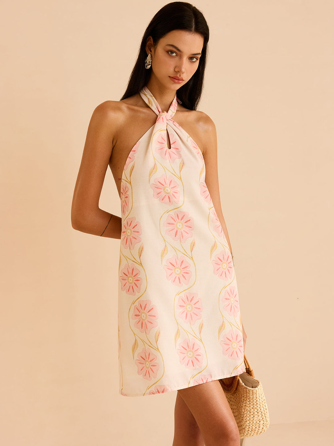 Halter Neck Floral Print Mini Dress  Liora Lane Boutique Dresses