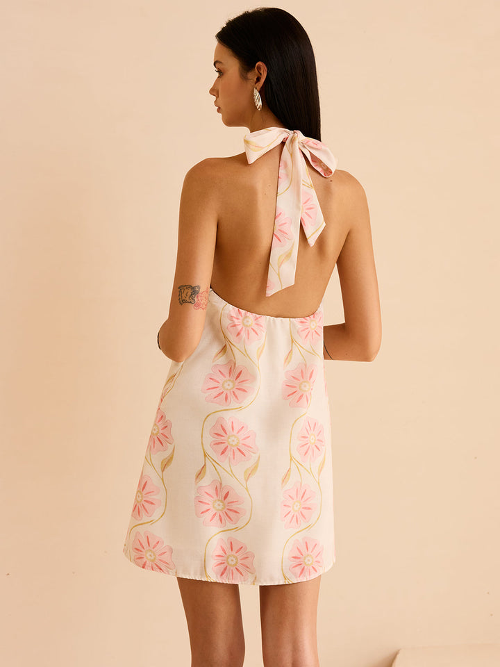 Halter Neck Floral Print Mini Dress  Liora Lane Boutique Dresses