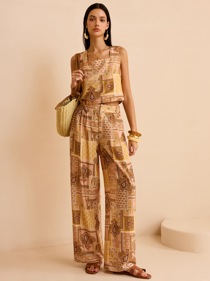 Ethnic Print Pants Set  Liora Lane Boutique Pant Sets Yellow / XL 137.99