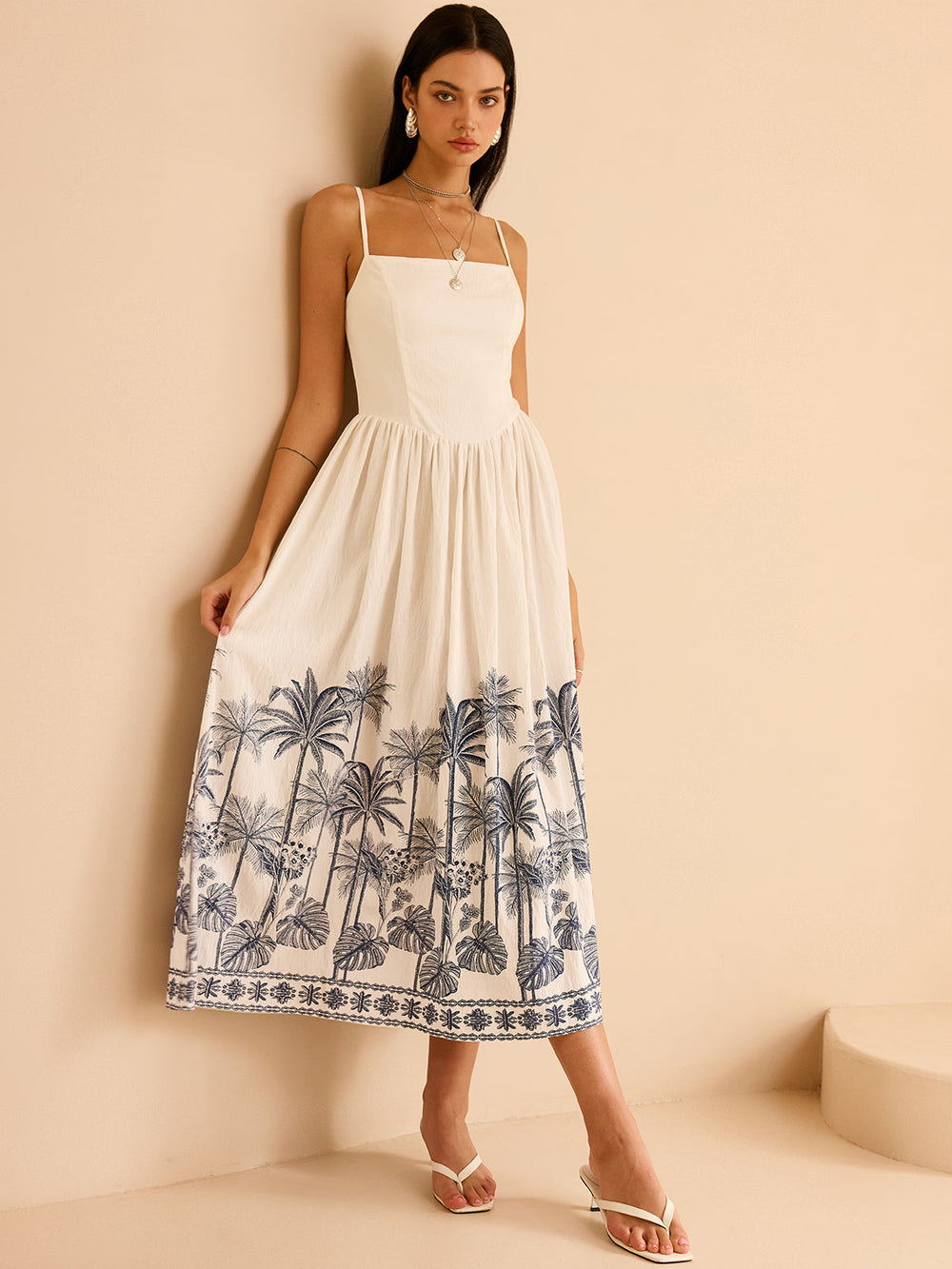 Semi-Sheer Tropical Palm Print Tie-Back Maxi Dress  Liora Lane Boutique Dresses