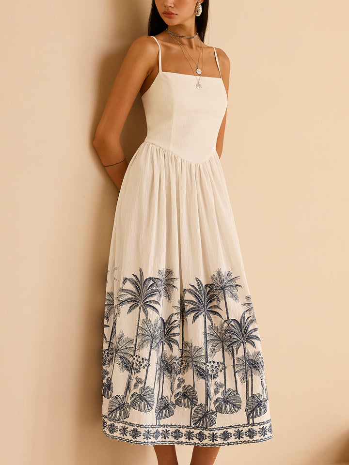 Semi-Sheer Tropical Palm Print Tie-Back Maxi Dress  Liora Lane Boutique Dresses