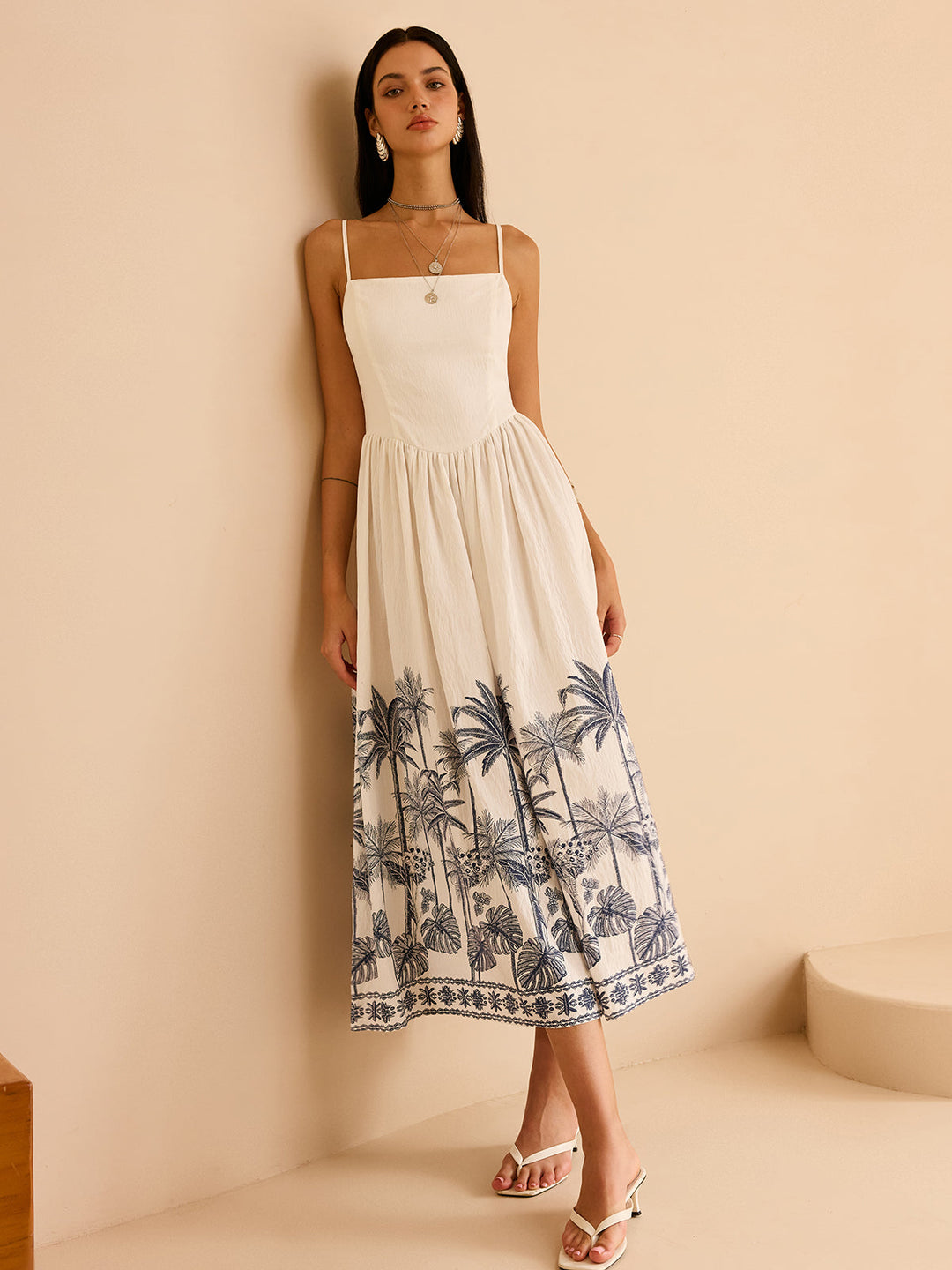 Semi-Sheer Tropical Palm Print Tie-Back Maxi Dress  Liora Lane Boutique Dresses