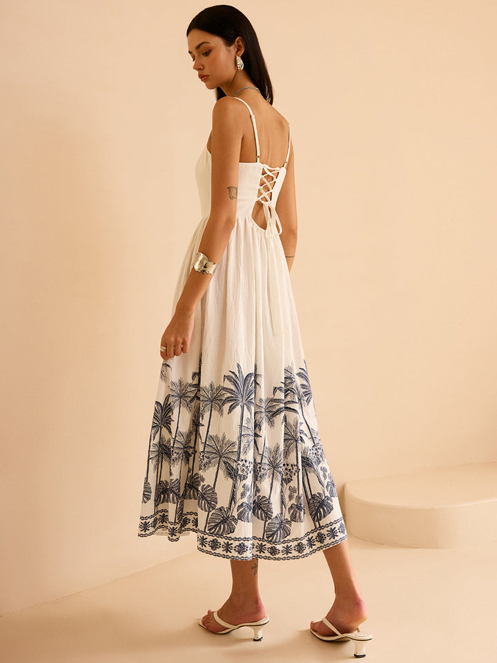 Semi-Sheer Tropical Palm Print Tie-Back Maxi Dress  Liora Lane Boutique Dresses