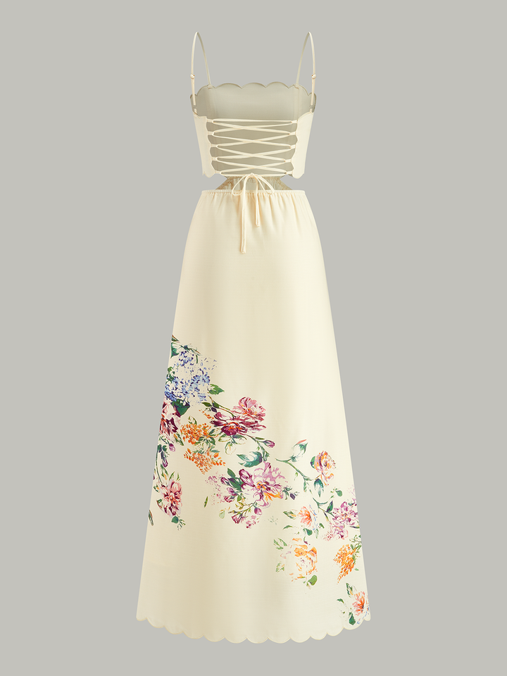 Floral Print Lace-Up Back Sleeveless Dress  Liora Lane Boutique Dresses
