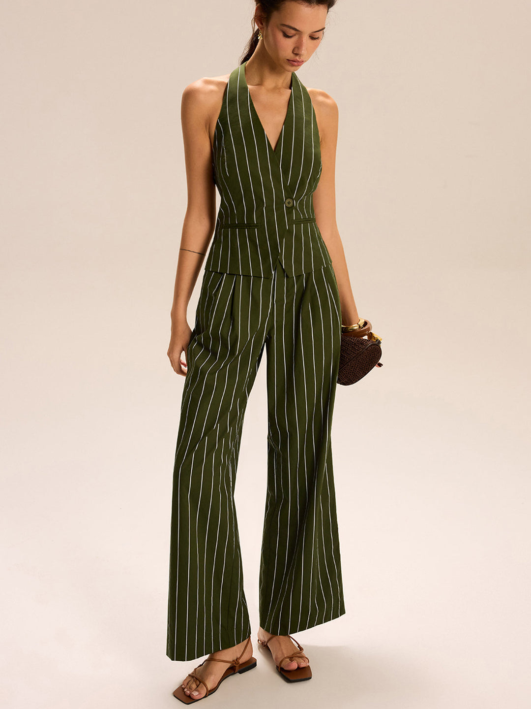 Striped Halter-Neck Vest and Wide-Leg Pants Set  Liora Lane Boutique Pant Sets