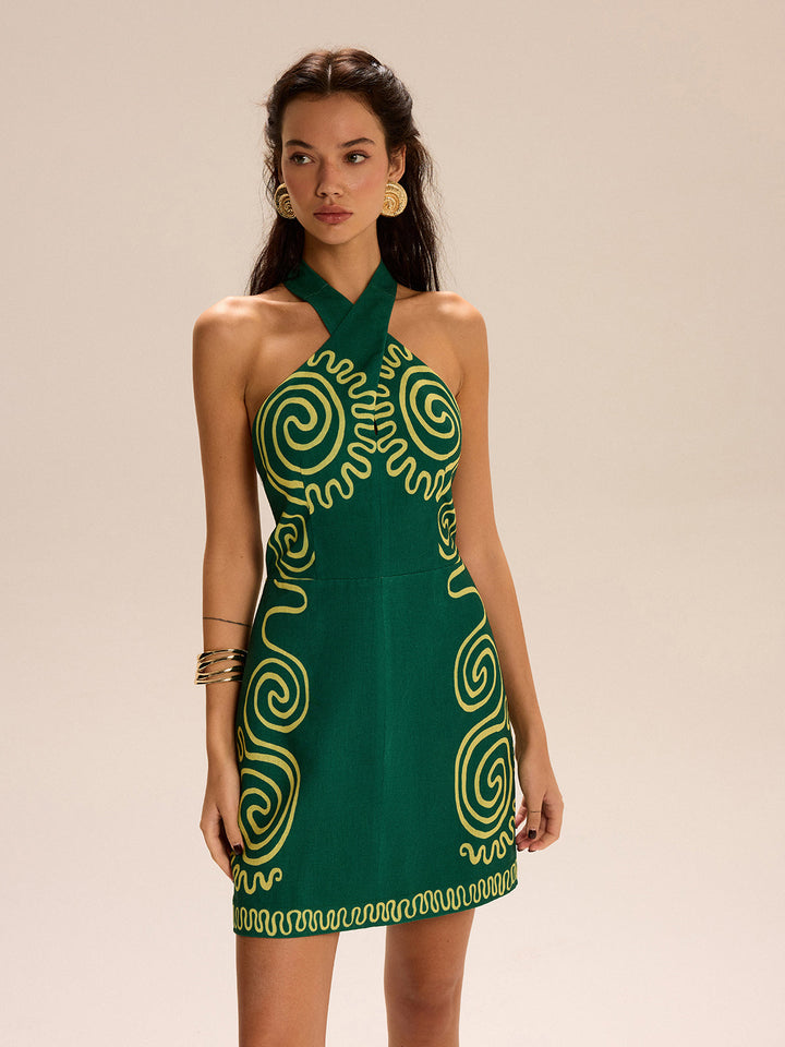 Halter-Neck Dress With Swirl Patterns  Liora Lane Boutique Dresses