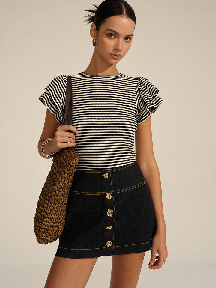 Striped Ribbed Top  Liora Lane Boutique T-Shirts