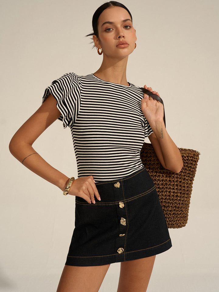 Striped Ribbed Top  Liora Lane Boutique T-Shirts