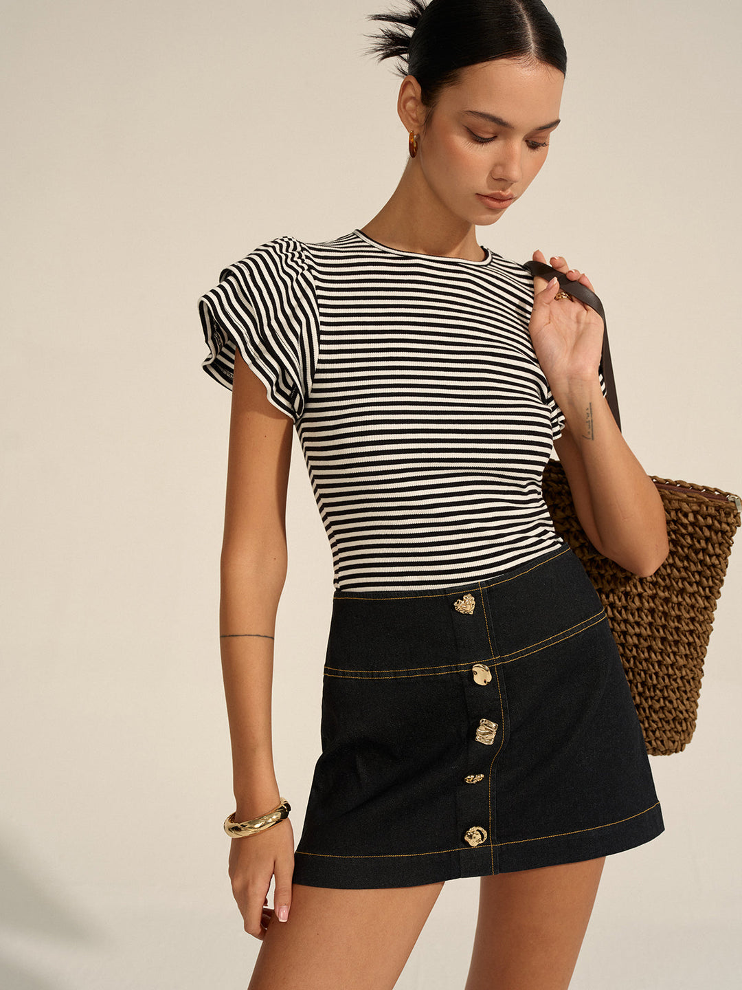 Striped Ribbed Top  Liora Lane Boutique T-Shirts