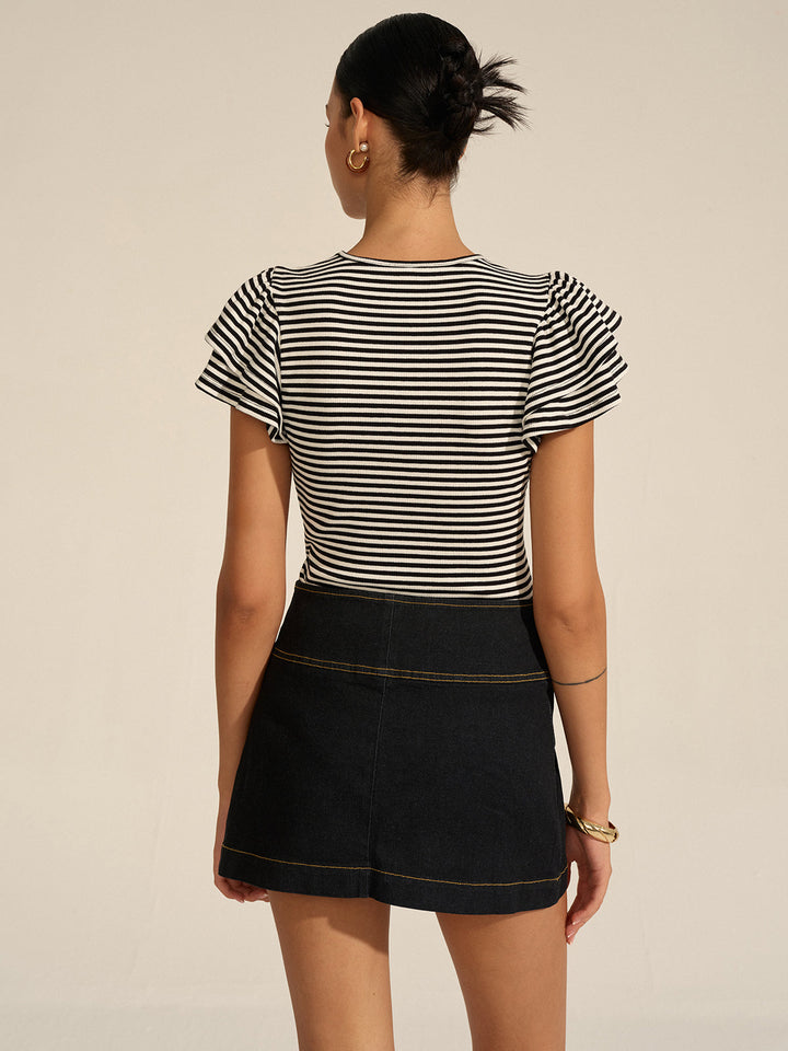 Striped Ribbed Top  Liora Lane Boutique T-Shirts