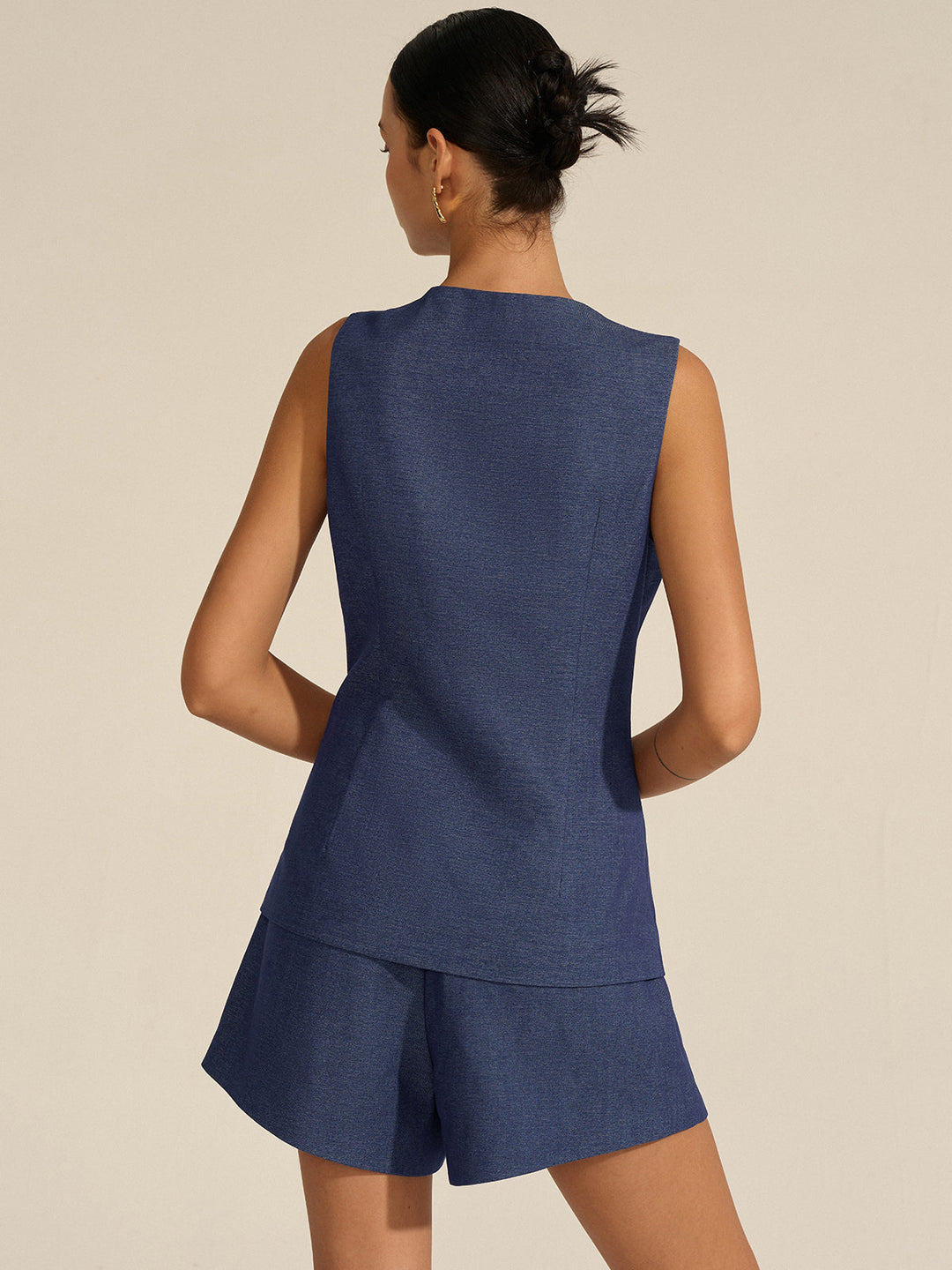 Sleeveless Button-Front Vest and Shorts Set  Liora Lane Boutique Short Sets