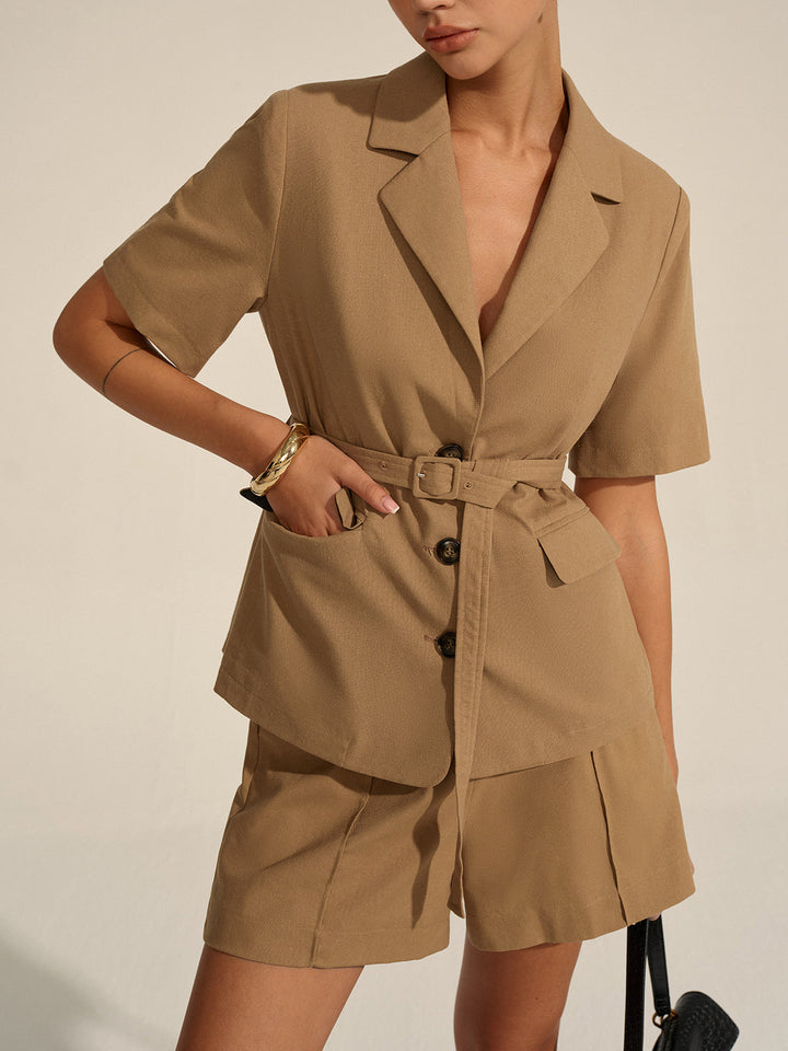 Short-Sleeved Belted Blazer  Liora Lane Boutique Blazers