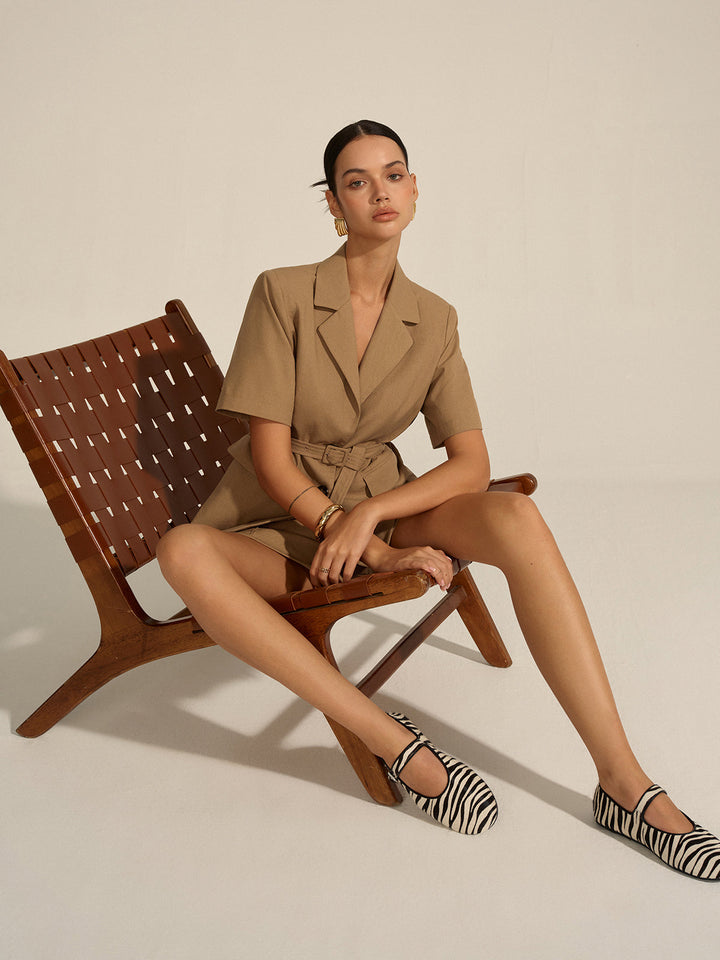 Short-Sleeved Belted Blazer  Liora Lane Boutique Blazers Khaki / XL 142.00