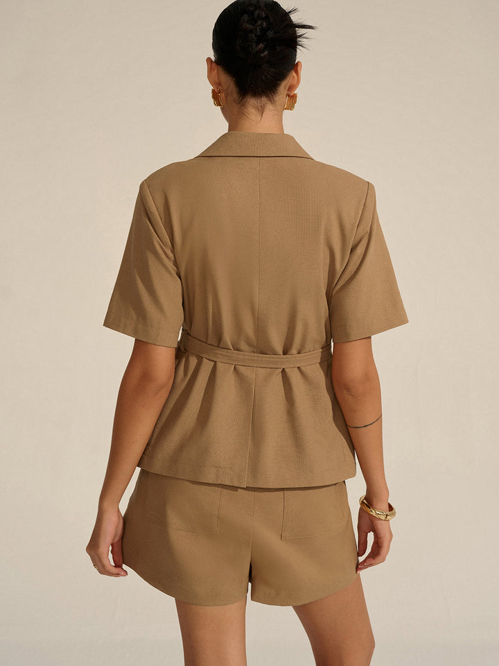 Short-Sleeved Belted Blazer  Liora Lane Boutique Blazers