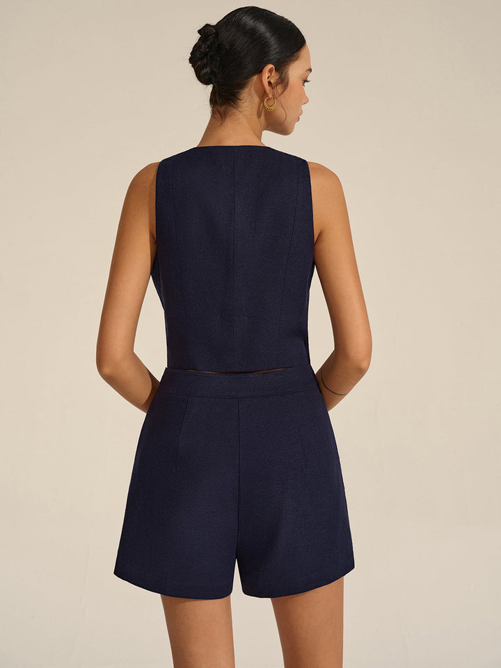 Sleeveless V-Neck Blazer Vest and Shorts Set  Liora Lane Boutique Short Sets